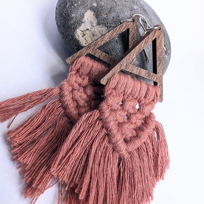 Statement Cotton Macrame & Recycled Sterling Silver Dangle Earrings - Not Lost Jewellery