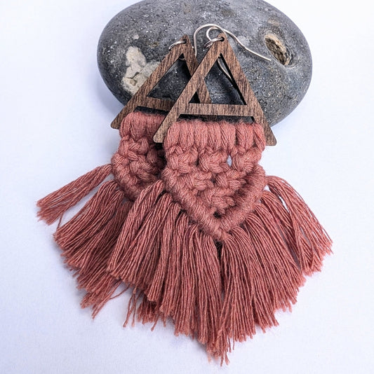 Statement Cotton Macrame & Recycled Sterling Silver Dangle Earrings - Not Lost Jewellery