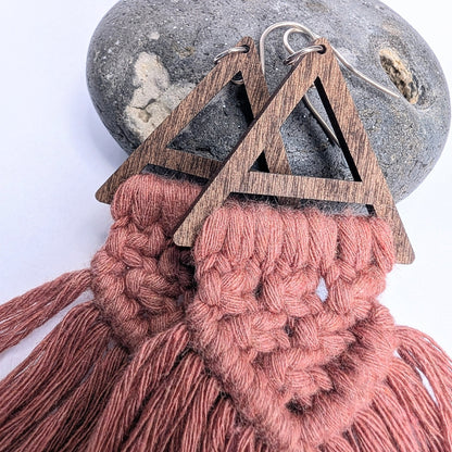 Statement Cotton Macrame & Recycled Sterling Silver Dangle Earrings - Not Lost Jewellery