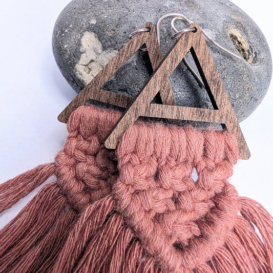 Statement Cotton Macrame & Recycled Sterling Silver Dangle Earrings - Not Lost Jewellery