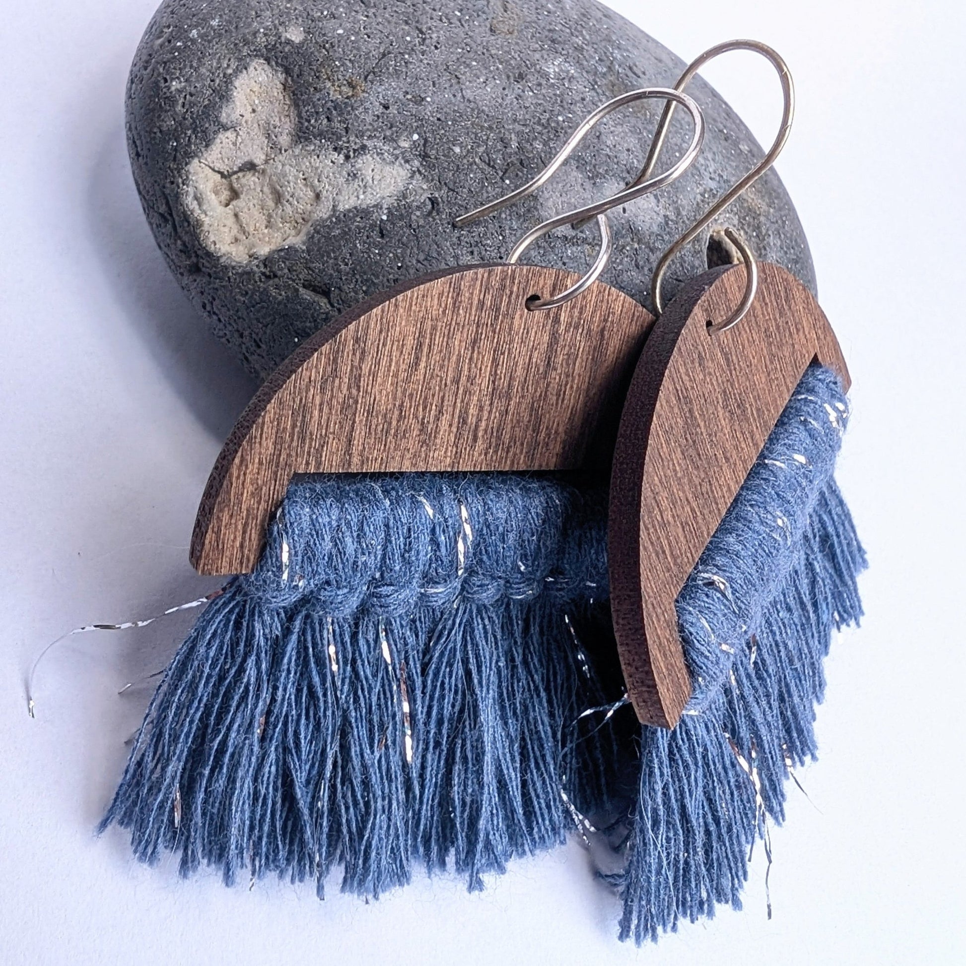 Tassel Cotton Macrame & Recycled Sterling Silver Dangle Earrings - Not Lost Jewellery