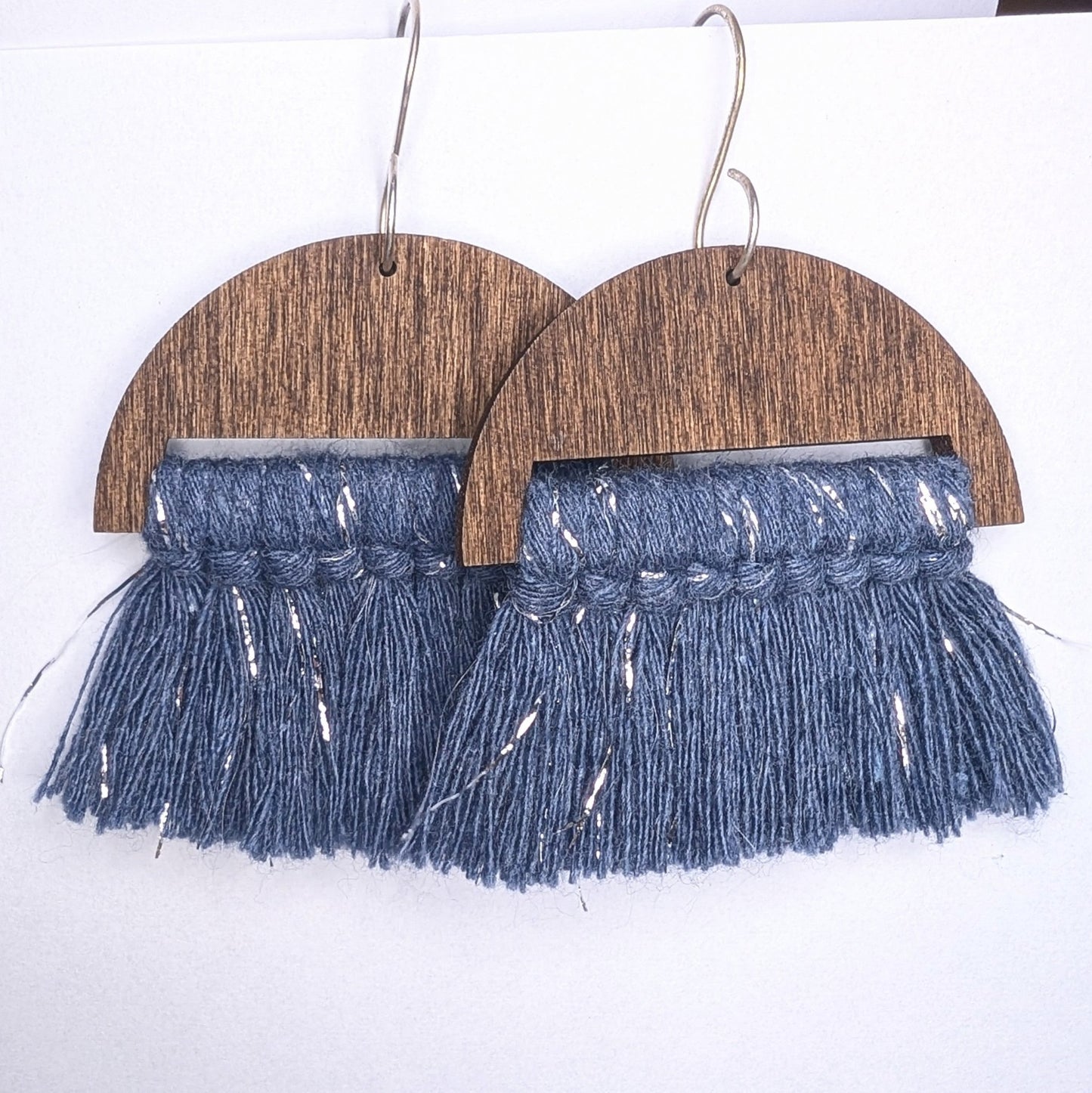 Tassel Cotton Macrame & Recycled Sterling Silver Dangle Earrings - Not Lost Jewellery