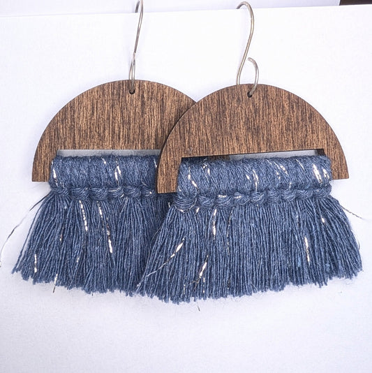 Tassel Cotton Macrame & Recycled Sterling Silver Dangle Earrings - Not Lost Jewellery