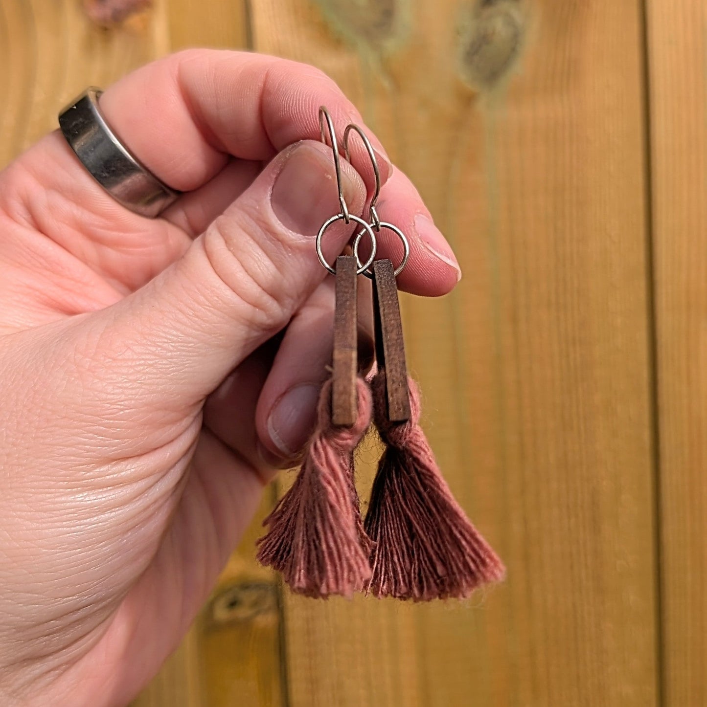 Terracotta Cotton Macrame & Recycled Sterling Silver Dangle Earrings - Not Lost Jewellery
