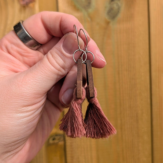 Terracotta Cotton Macrame & Recycled Sterling Silver Dangle Earrings - Not Lost Jewellery