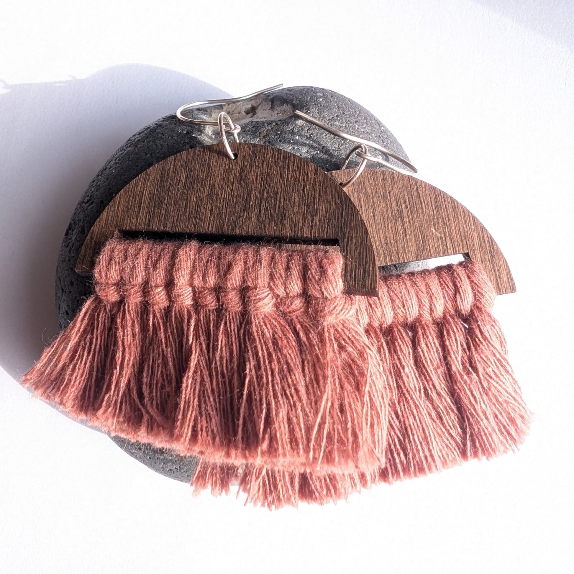 Terracotta Cotton Macrame & Recycled Sterling Silver Dangle Earrings - Not Lost Jewellery