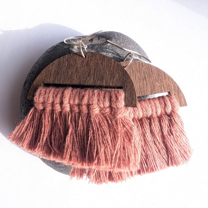 Terracotta Cotton Macrame & Recycled Sterling Silver Dangle Earrings - Not Lost Jewellery