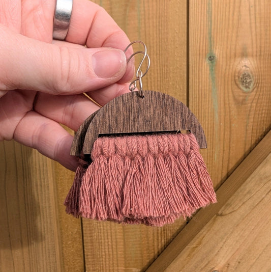 Terracotta Cotton Macrame & Recycled Sterling Silver Dangle Earrings - Not Lost Jewellery