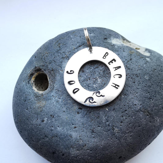 Hand Stamped Aluminium Dog Tag - Beach Dog - Not Lost Jewellery
