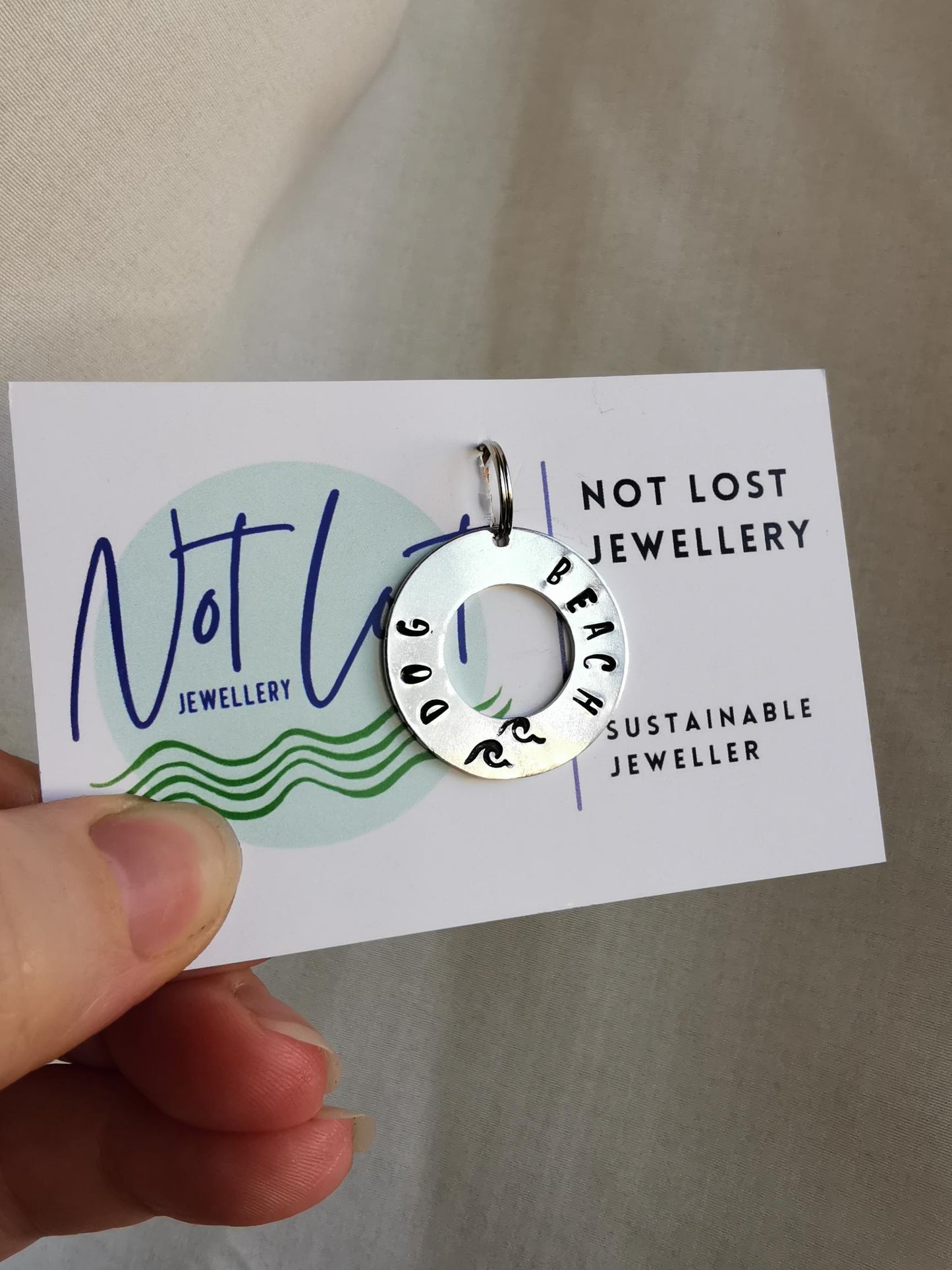 Hand Stamped Aluminium Dog Tag - Beach Dog - Not Lost Jewellery