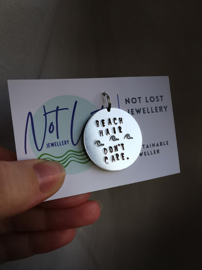 Hand Stamped Aluminium Dog Tag - Beach Hair, Don't Care - Not Lost Jewellery