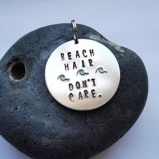 Hand Stamped Aluminium Dog Tag - Beach Hair, Don't Care - Not Lost Jewellery