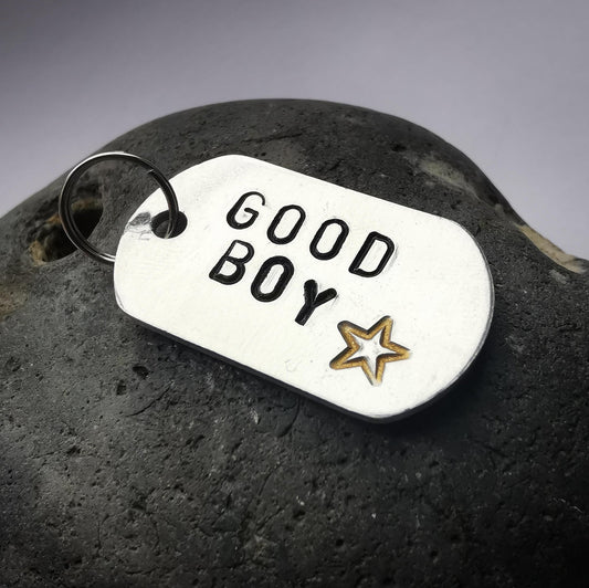 Hand Stamped Aluminium Dog Tag - Good Boy - Not Lost Jewellery