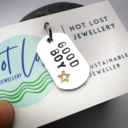 Hand Stamped Aluminium Dog Tag - Good Boy - Not Lost Jewellery