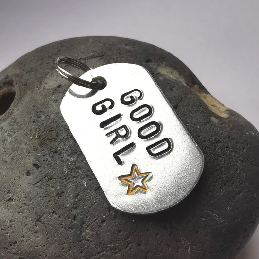 Hand Stamped Aluminium Dog Tag - Good Girl - Not Lost Jewellery